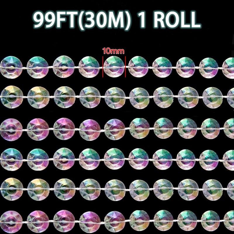 Jishi 99ft Crystal Bead Garland for Christmas Tree Decorations, Iridescent Acrylic Beaded Garland Strand Roll, Hanging Christmas Decorations Indoor Home Decor, String Diamond Beads for Crafts Curtains - Image 2
