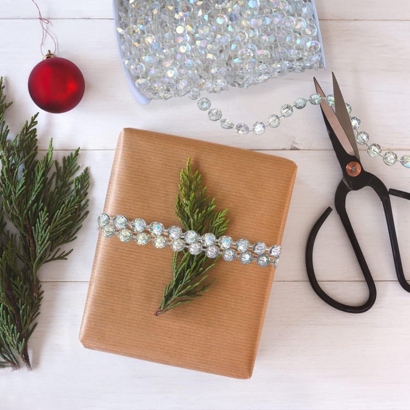 Jishi 99ft Crystal Bead Garland for Christmas Tree Decorations, Iridescent Acrylic Beaded Garland Strand Roll, Hanging Christmas Decorations Indoor Home Decor, String Diamond Beads for Crafts Curtains - Image 4