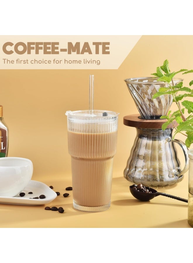 FASHION HOME كوب زجاجي مضلع سعة 20 أونصة - أكواب شرب كبيرة للقهوة المثلجة والماء والعصير - أدوات زجاجية أنيقة وعصرية للاستخدام اليومي والمناسبات الخاصة - مجموعة من 4 - Image 3