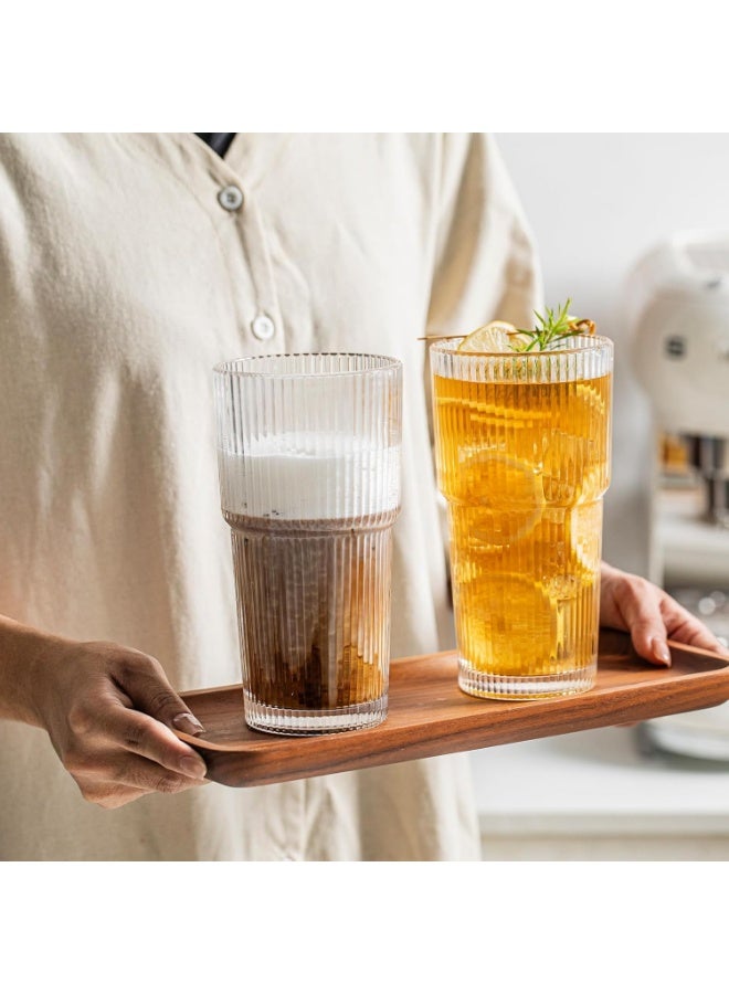 FASHION HOME كوب زجاجي مضلع سعة 20 أونصة - أكواب شرب كبيرة للقهوة المثلجة والماء والعصير - أدوات زجاجية أنيقة وعصرية للاستخدام اليومي والمناسبات الخاصة - مجموعة من 4 - Image 5