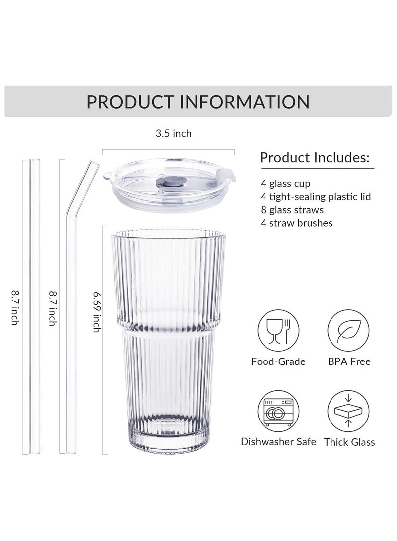 FASHION HOME كوب زجاجي مضلع سعة 20 أونصة - أكواب شرب كبيرة للقهوة المثلجة والماء والعصير - أدوات زجاجية أنيقة وعصرية للاستخدام اليومي والمناسبات الخاصة - مجموعة من 4 - Image 2