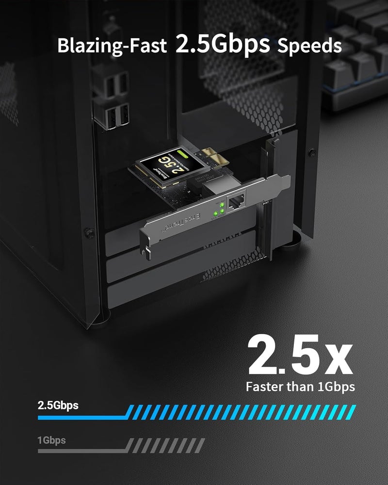 BrosTrend 2.5 Gigabit PCIe Network Card, Ethernet Network Adapter PCI Express Ethernet RJ45 2500/1000/100 Mbps, Extra Low-Profile Bracket for Windows 11/10, Windows Server/XP, NAS, Lifetime Protection - Image 2