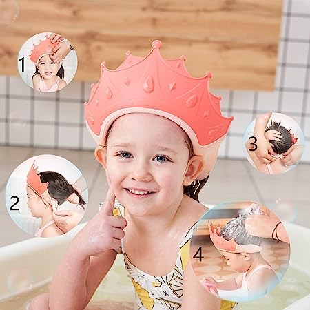 WZA غطاء استحمام للأطفال WZA، غطاء استحمام للأطفال، قبعة واقية للعينين والأذنين للأطفال من 0-9 سنوات، قبعة شامبو مقاومة للماء للأطفال بشكل تاج لطيف - 1 قطعة (متعددة الألوان) - Image 2