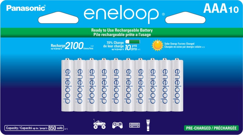 Eneloop Panasonic BK-4MCCA10FA AAA 2100 Cycle Ni-MH Pre-Charged Rechargeable Batteries, 10-Battery Pack - Image 1