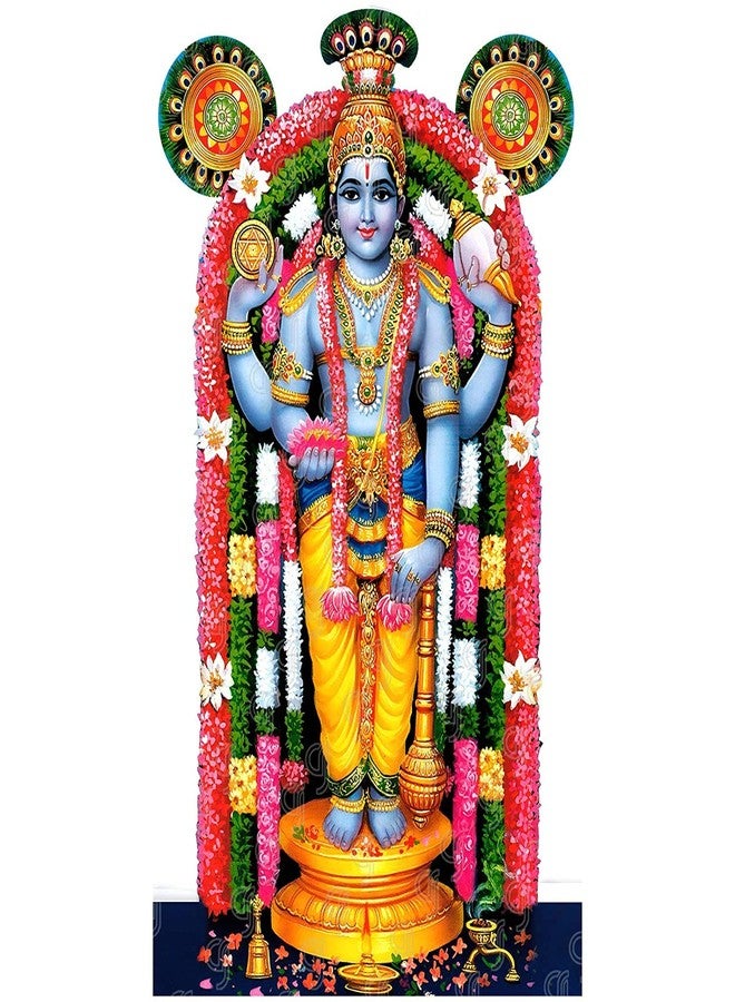 Vils Guruvayur God Shri Guruvayurappan/Lord Krishna Divine Holy Blessing Wood & Plastic Statue/Photo Frame Cutout with Backstand for Pooja/Gift (Size 5.5 inch X 8 inch)- Multicolor - Image 1