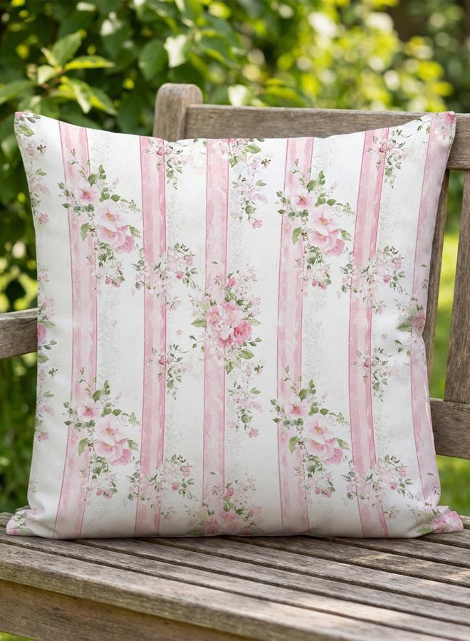 PreLiving Vintage Pink Floral Pillow Cover 18x18 – Striped Pastel Rose Cushion Case for Coquette Cottagecore Bedroom or Grandmillennial Decor - Image 1