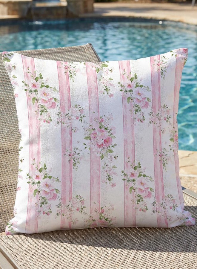 PreLiving Vintage Pink Floral Pillow Cover 18x18 – Striped Pastel Rose Cushion Case for Coquette Cottagecore Bedroom or Grandmillennial Decor - Image 4