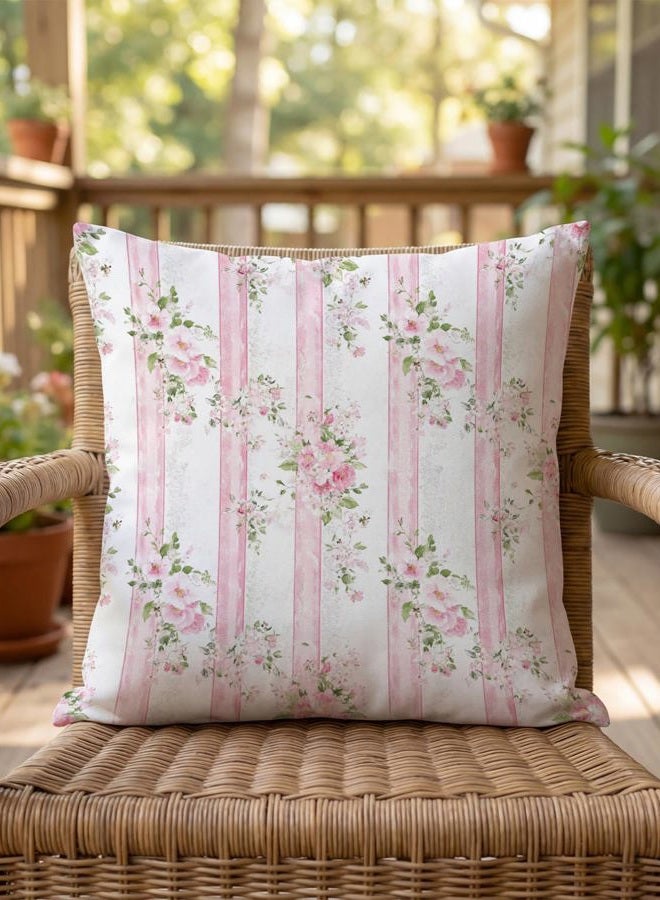 PreLiving Vintage Pink Floral Pillow Cover 18x18 – Striped Pastel Rose Cushion Case for Coquette Cottagecore Bedroom or Grandmillennial Decor - Image 5