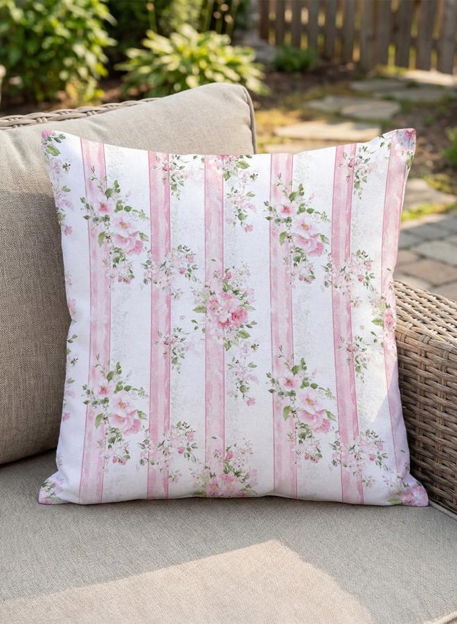 PreLiving Vintage Pink Floral Pillow Cover 18x18 – Striped Pastel Rose Cushion Case for Coquette Cottagecore Bedroom or Grandmillennial Decor - Image 2