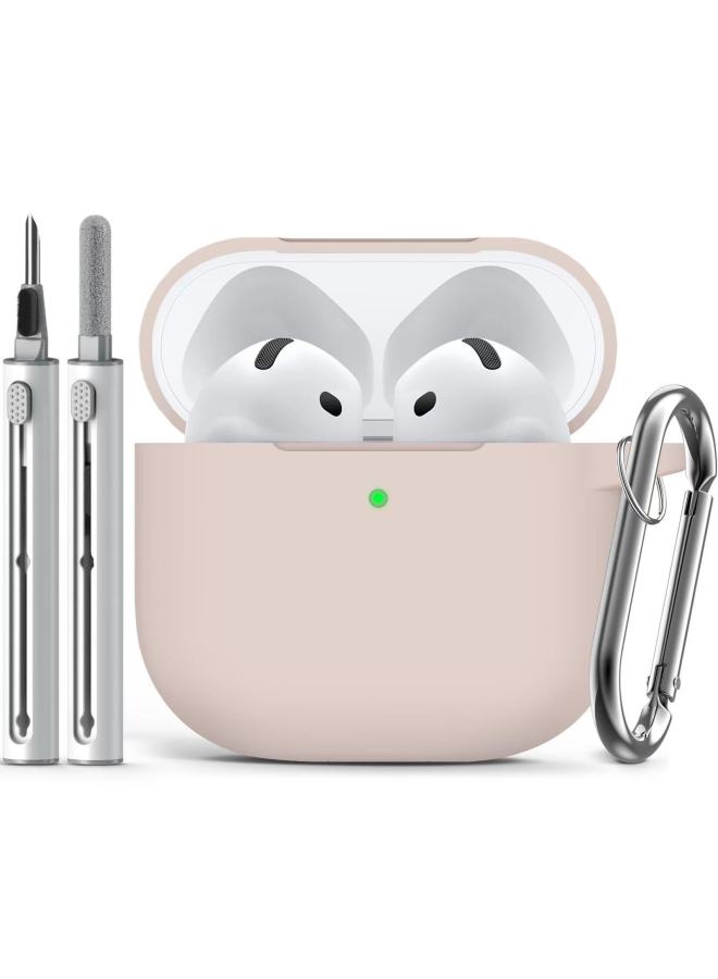 Suitable For Airpods Protective Cover Apple Bluetooth Earphone Shell Plus Cleaning Pen Suit-Color:Sand Powder-Model:airpods 4 - Image 1