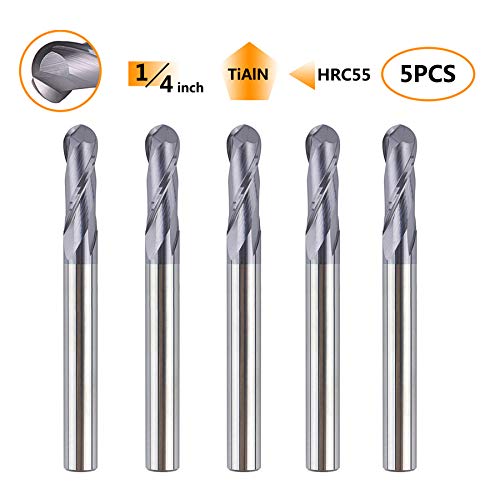 SpeTool 5PCS Ball Nose End Mill Cutter CNC Router Bits Double Flute HRC55 Spiral Milling Tool 1/4 Inch Shank 2-1/2 Inch Length OVL - Image 2