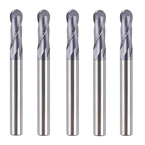 SpeTool 5PCS Ball Nose End Mill Cutter CNC Router Bits Double Flute HRC55 Spiral Milling Tool 1/4 Inch Shank 2-1/2 Inch Length OVL - Image 1