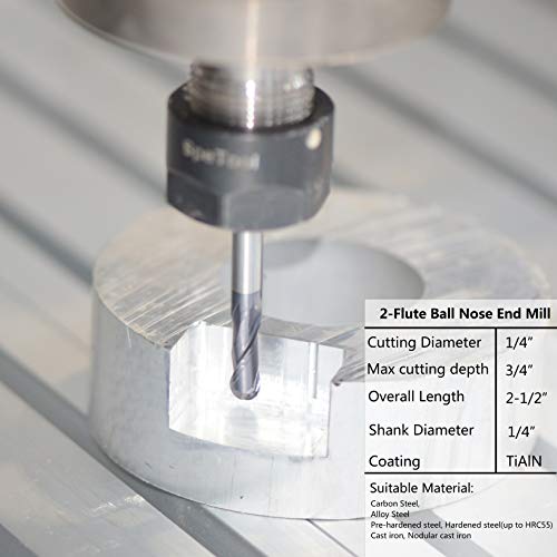 SpeTool 5PCS Ball Nose End Mill Cutter CNC Router Bits Double Flute HRC55 Spiral Milling Tool 1/4 Inch Shank 2-1/2 Inch Length OVL - Image 5