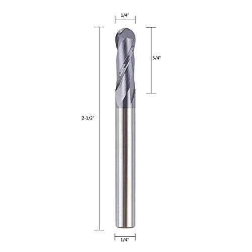 SpeTool 5PCS Ball Nose End Mill Cutter CNC Router Bits Double Flute HRC55 Spiral Milling Tool 1/4 Inch Shank 2-1/2 Inch Length OVL - Image 3