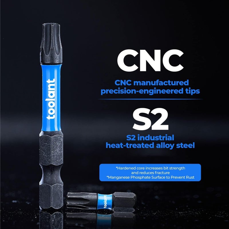 toolant 2â€ Impact Torx Bits 10pack (T20), 1/4â€ Hex-Shank S2 Steel Screwdriving Star Bit, CNC Machined Tips Magnetic Power Bits, with Storage Box - Image 5