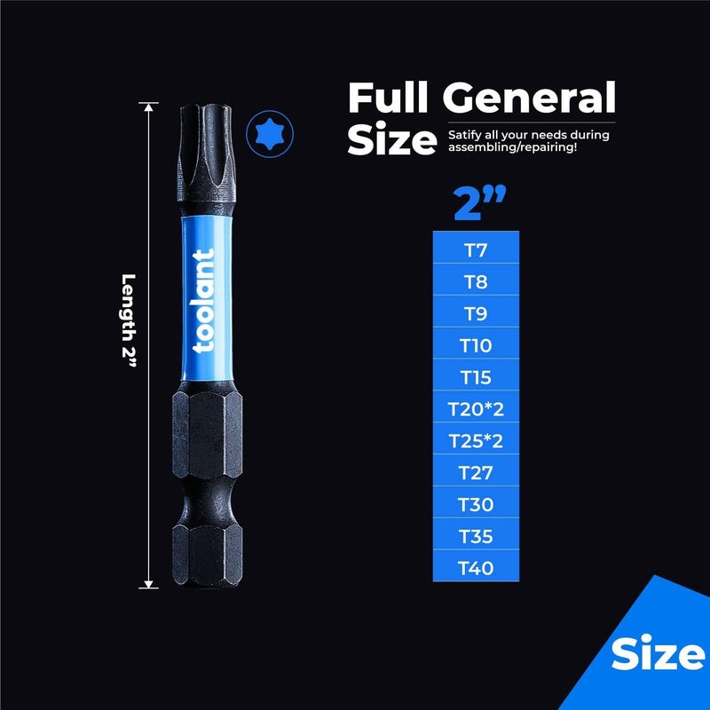 toolant 2â€ Impact Torx Bits 10pack (T20), 1/4â€ Hex-Shank S2 Steel Screwdriving Star Bit, CNC Machined Tips Magnetic Power Bits, with Storage Box - Image 3