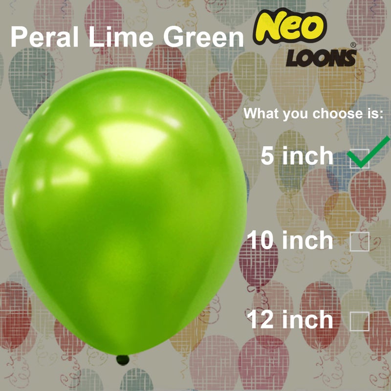 Neo LOONSÂ® 100 pcs 5" Pearl Lime Green Premium Latex Balloons - Great for Kids, Adult Birthdays, Weddings, Receptions, Baby Showers, Water Fights, or Any Celebration - Image 2