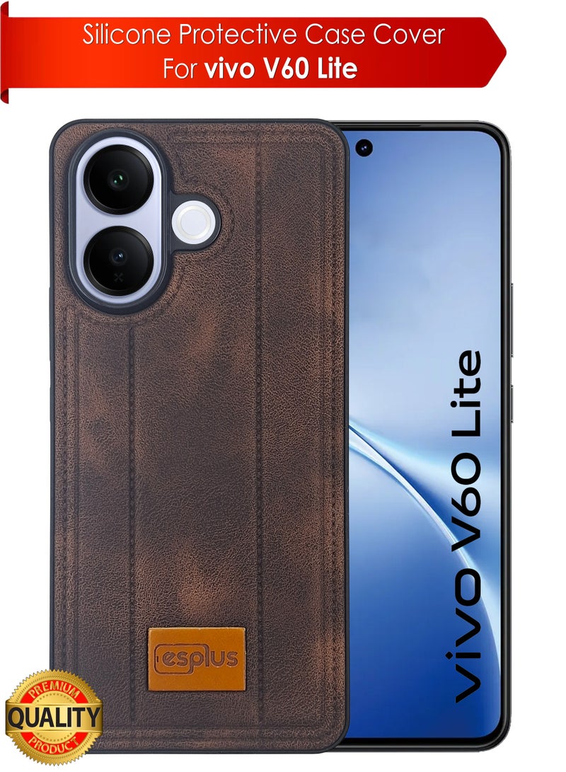جراب خلفي فاخر من السيليكون بلمسة نهائية جلدية لهاتف Vivo V60 Lite | غطاء سيليكون عالي الجودة مصمم خصيصًا لهاتف Vivo V60 Lite | حماية فائقة من الصدمات، مقاوم للصدمات، مقاوم لبصمات الأصابع، ملمس مريح، جراب متين لحماية ظهر هاتف Vivo V60 Lite - أسود/بني - Image 1
