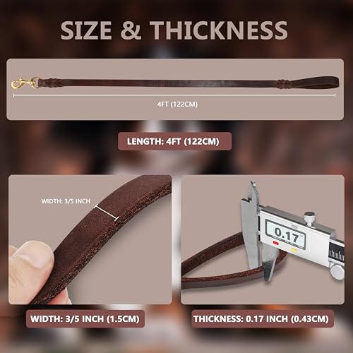 QUMY Leather Dog Leash 4ft, Heavy Duty Dog Training Leashs for Large, Medium and Small Dogs, Soft and Strong Genuine Leather Braided Handmade Long Lead Leash for Dog Training, Brown - Image 5