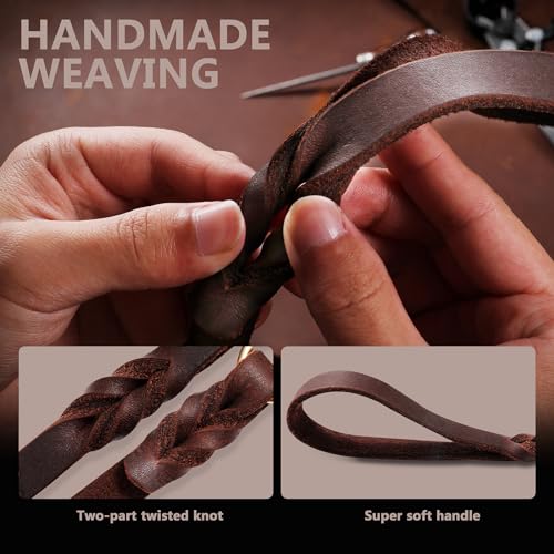 QUMY Leather Dog Leash 4ft, Heavy Duty Dog Training Leashs for Large, Medium and Small Dogs, Soft and Strong Genuine Leather Braided Handmade Long Lead Leash for Dog Training, Brown - Image 4