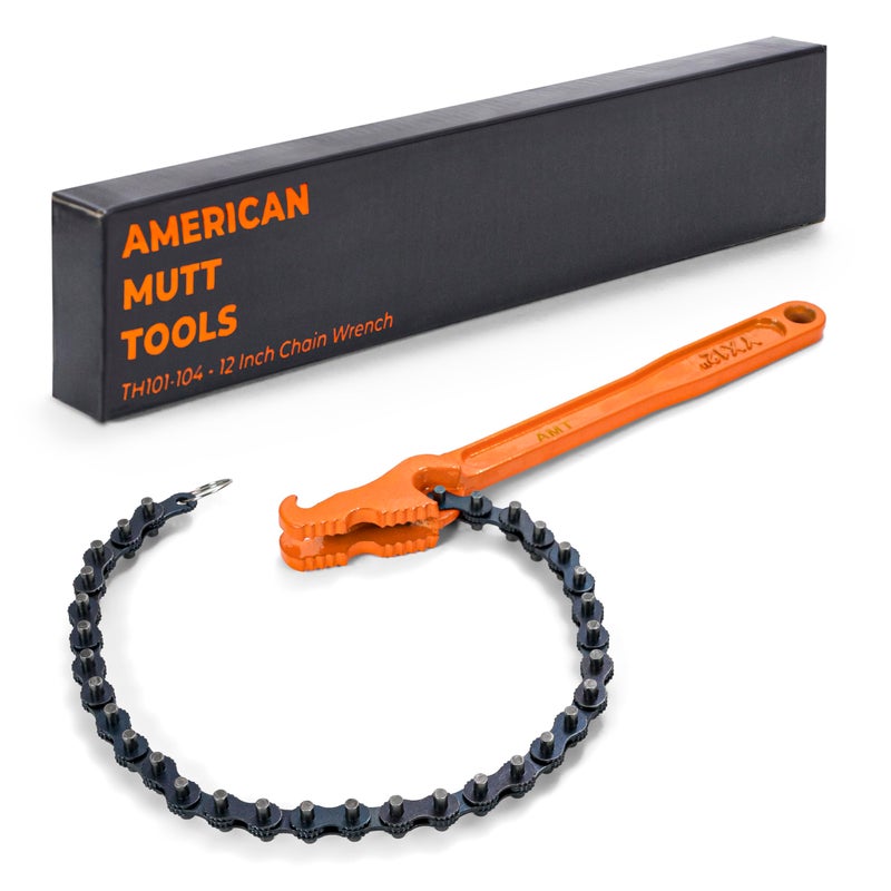 AMERICAN MUTT TOOLS مفتاح ربط سلسلة شديد التحمل من أمريكان مات تولز، مقاس 12 بوصة - يناسب الأنابيب والفلاتر من 1.5 إلى 6 بوصات - مفتاح ربط سلسلة الأنابيب ومفتاح ربط سلسلة فلتر الزيت - مفتاح ربط فلتر زيت شديد التحمل، مفتاح ربط فلتر زيت كبير - Image 1