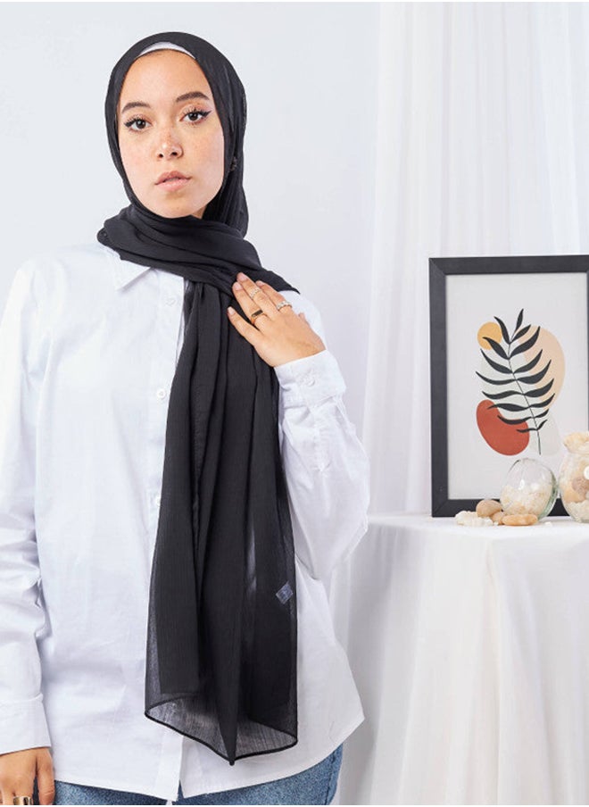 Tie Shop Tie Shop - Plain Wide Crinckled Chiffon Scarf - Black For Women 
