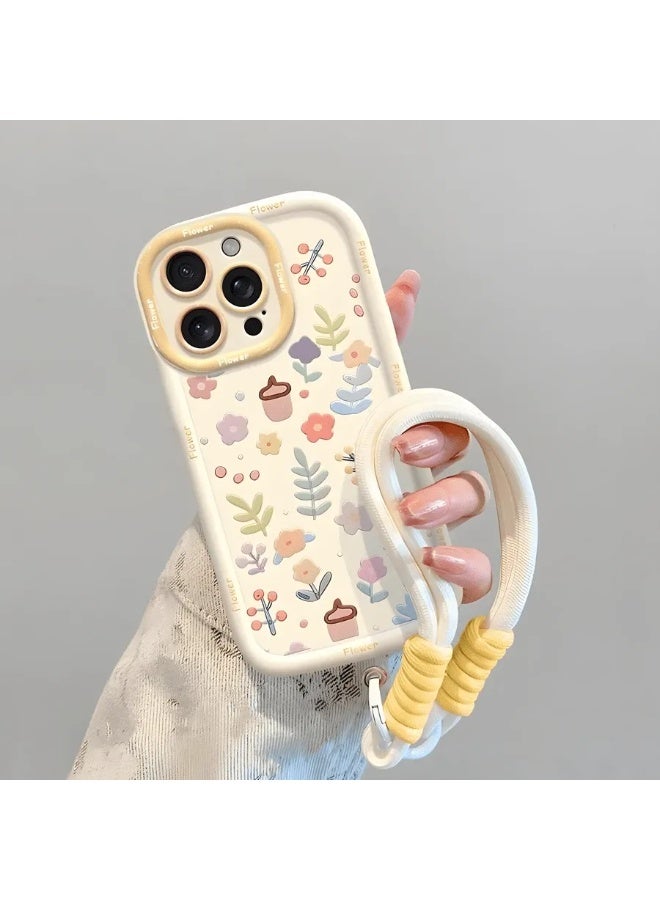 Shein Colorful Floral Letter Pattern Protective Silicone Phone Case with Wrist Strap Compatible with iPhone 14 Pro - Image 1