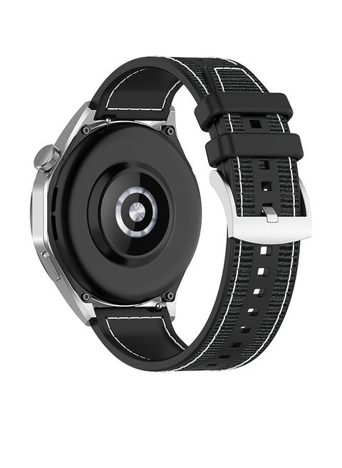 22mm For Huawei Watch GT5 46 2024 Nylon Braided Silicone Composite Watch Strap, Black