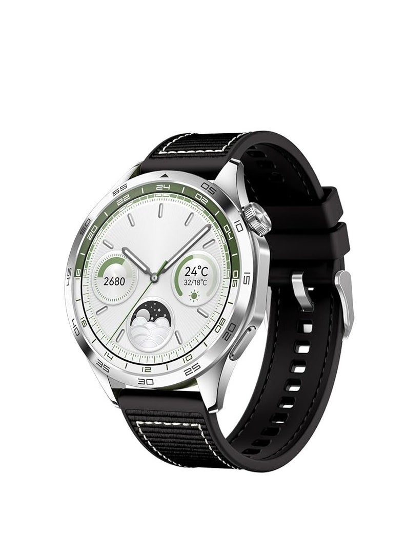 22mm For Huawei Watch GT5 46 2024 Nylon Braided Silicone Composite Watch Strap, Black