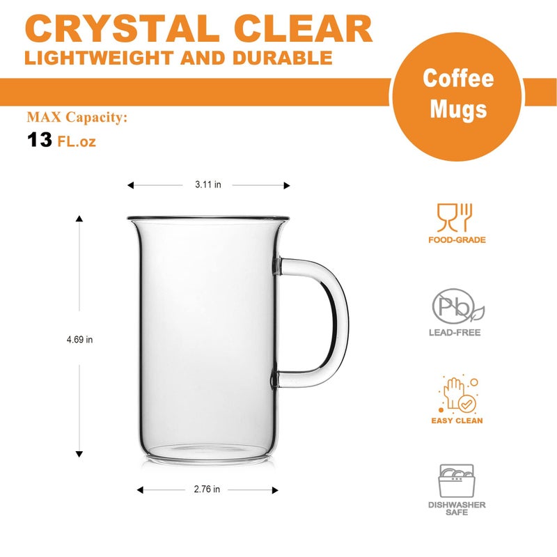 Luxu Glass Coffee Tea Cups(Set Of 4)-13 Oz Clear Glass Mugs Tall Drinking Glasses For Cappuccino Latte Espresso Lead-Free Drinking Glasses Great For Juice Water Beer Milk Hot And Cold Drinks - Image 2