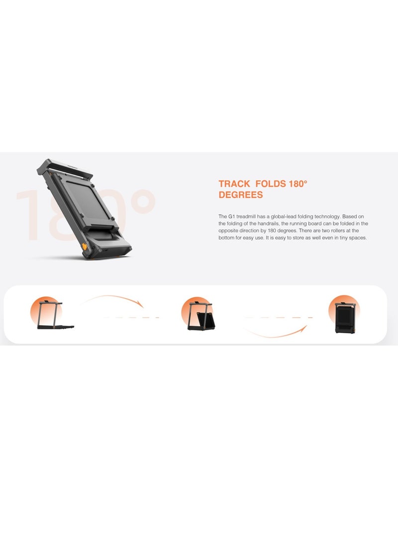 KINGSMITH - TRG1F Treadmill G1 with max. speed 12km/h, with 1.25HP brush motor, with Side Handrail | Led Display | Half Fold Design | 110Kg Max Load | Black - Image 1