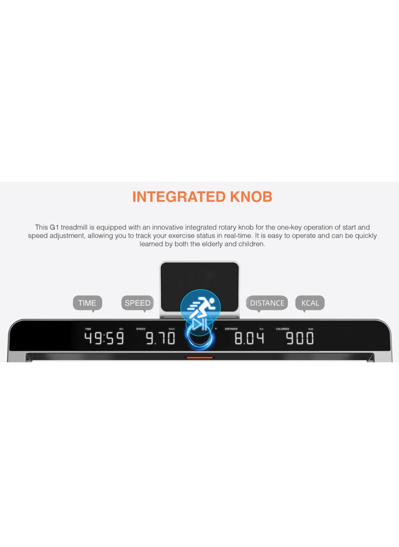 KINGSMITH - TRG1F Treadmill G1 with max. speed 12km/h, with 1.25HP brush motor, with Side Handrail | Led Display | Half Fold Design | 110Kg Max Load | Black - Image 1