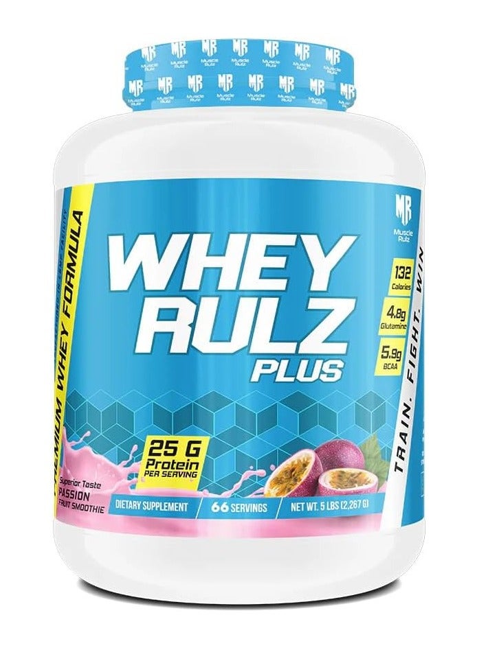 Whey Rulz Plus Passion Fruit Whey Protein Powder 5lb | 25g Protein per 66 Ser |