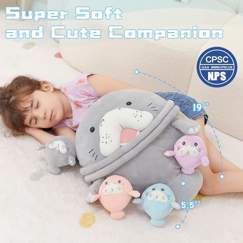 MorisMos Manatee Stuffed Animal Plush with Babies Large Sea Cow ToysSoft Stuffed Manatee Hugging Pillow for Kids AdultsMarine Animal Gift Ocean Plush for Home DecorCPC Certified - Image 5