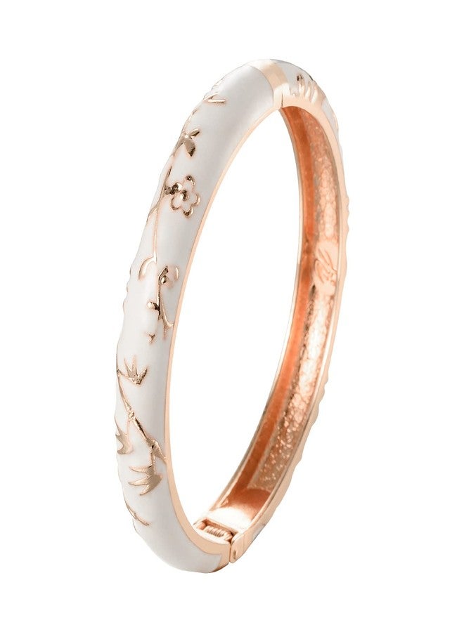 UJOY Bracelets White Enameled Floral Cloisonne Gift Gold Plated Cuff Bangles Jewelry For Women - Image 1