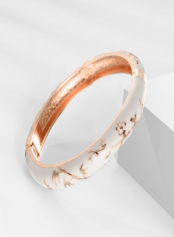 UJOY Bracelets White Enameled Floral Cloisonne Gift Gold Plated Cuff Bangles Jewelry For Women - Image 3