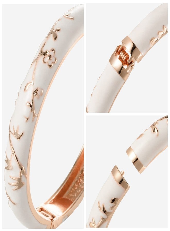 UJOY Bracelets White Enameled Floral Cloisonne Gift Gold Plated Cuff Bangles Jewelry For Women - Image 5