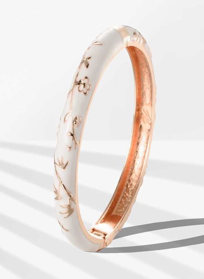 UJOY Bracelets White Enameled Floral Cloisonne Gift Gold Plated Cuff Bangles Jewelry For Women - Image 2