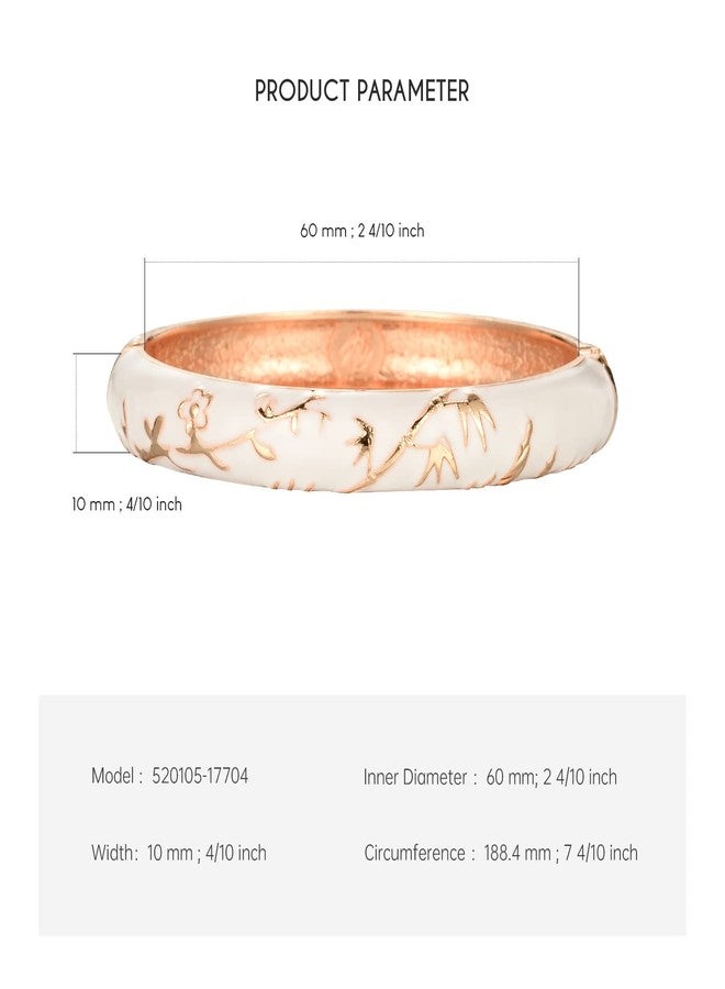 UJOY Bracelets White Enameled Floral Cloisonne Gift Gold Plated Cuff Bangles Jewelry For Women - Image 4
