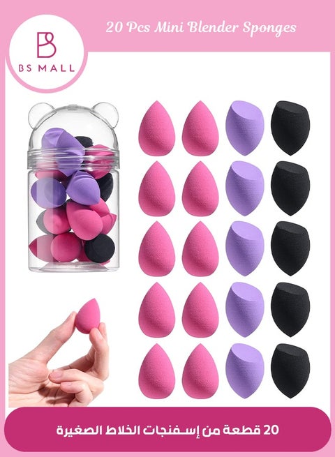 20PCS Mini Makeup Sponge Set, Mini Beauty Blender, Professional Beauty Blender, Sponge Super Soft Concealer Sponge, Facial Makeup Tools for Foundation, Powder, Liquid (Purple/Pink/Black)