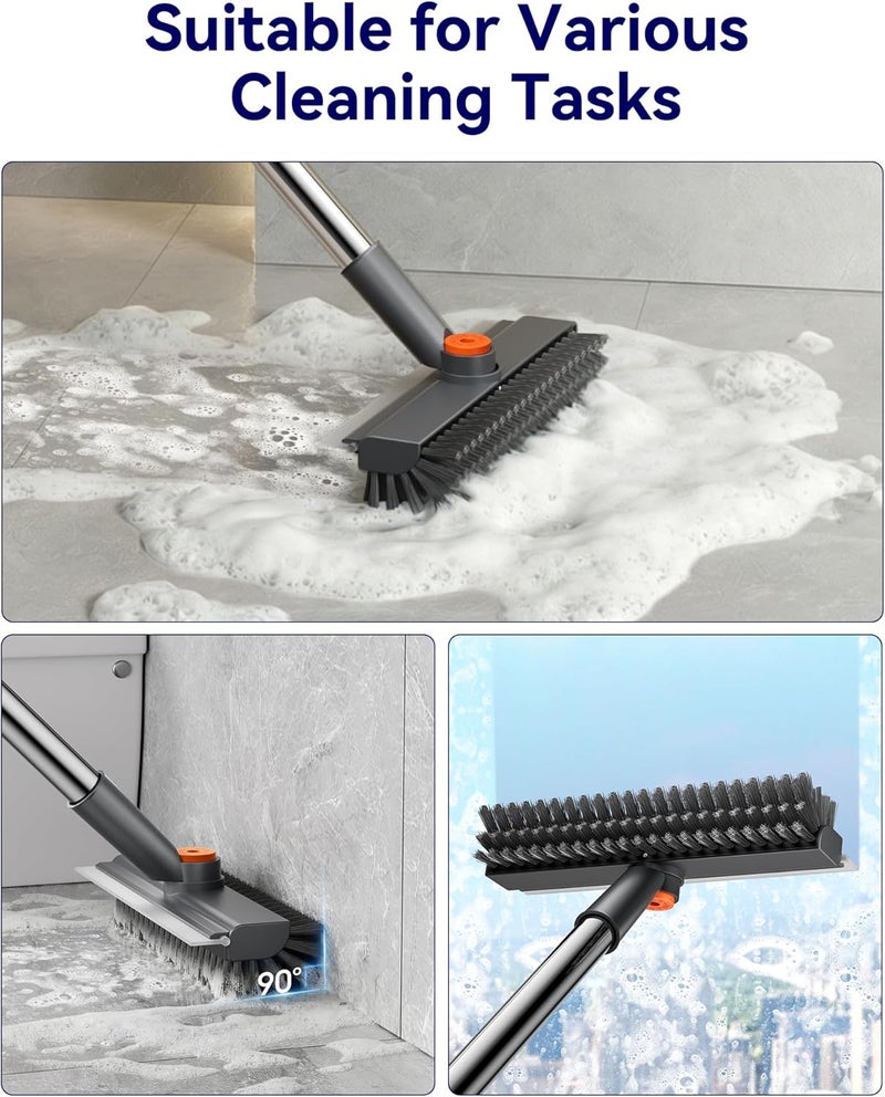 HelpX Small Floor Scrub Brush with Length Adjustable Long Handle, 3 in 1 Heavy-Duty Stiff Bristle Scrubber Brush with Squeegee and Tweezer for Cleaning Bathroom, Tile, Deck, Patio, Garage and Kitchen - Image 3