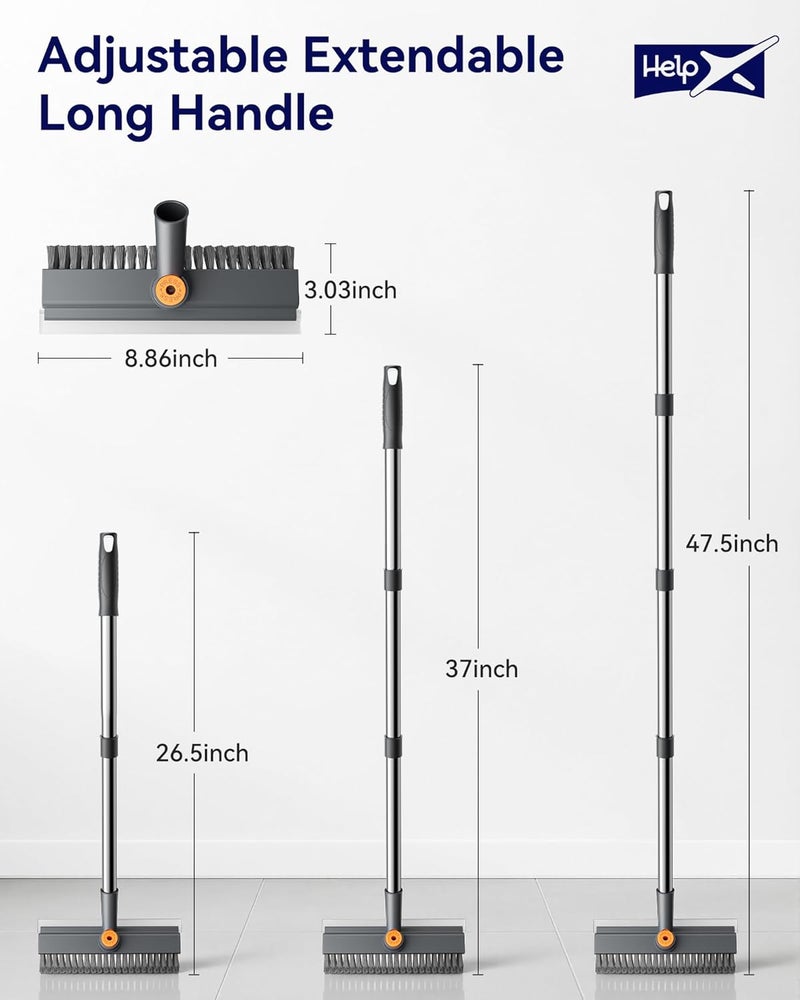 HelpX Small Floor Scrub Brush with Length Adjustable Long Handle, 3 in 1 Heavy-Duty Stiff Bristle Scrubber Brush with Squeegee and Tweezer for Cleaning Bathroom, Tile, Deck, Patio, Garage and Kitchen - Image 2