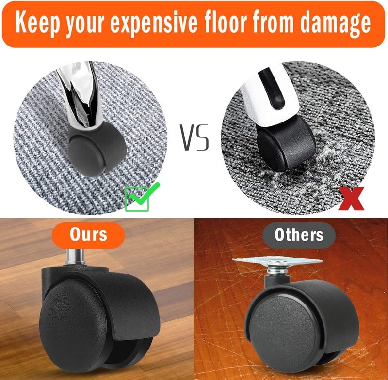 Omyoffice Office Chair Wheels - 2 Inch Chair Caster Wheel Set of 5, Heavy Duty Chair Wheel Replacement Supports 1000 lbs, No Noise, Suitable for Hardwood Floors and Carpets - Image 3