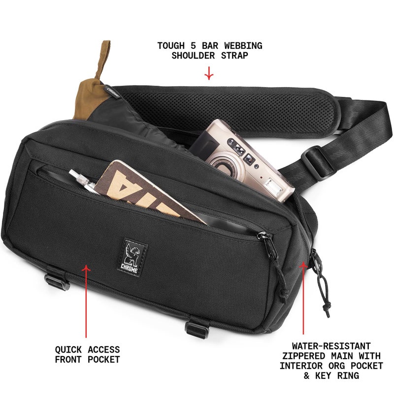 Chrome Industries Mini Kadet Sling Bag â€“ Water Resistant Messenger Crossbody Bag for Women & Men with Adjustable + Swappable Slider â€“ 5L, Black - Image 2