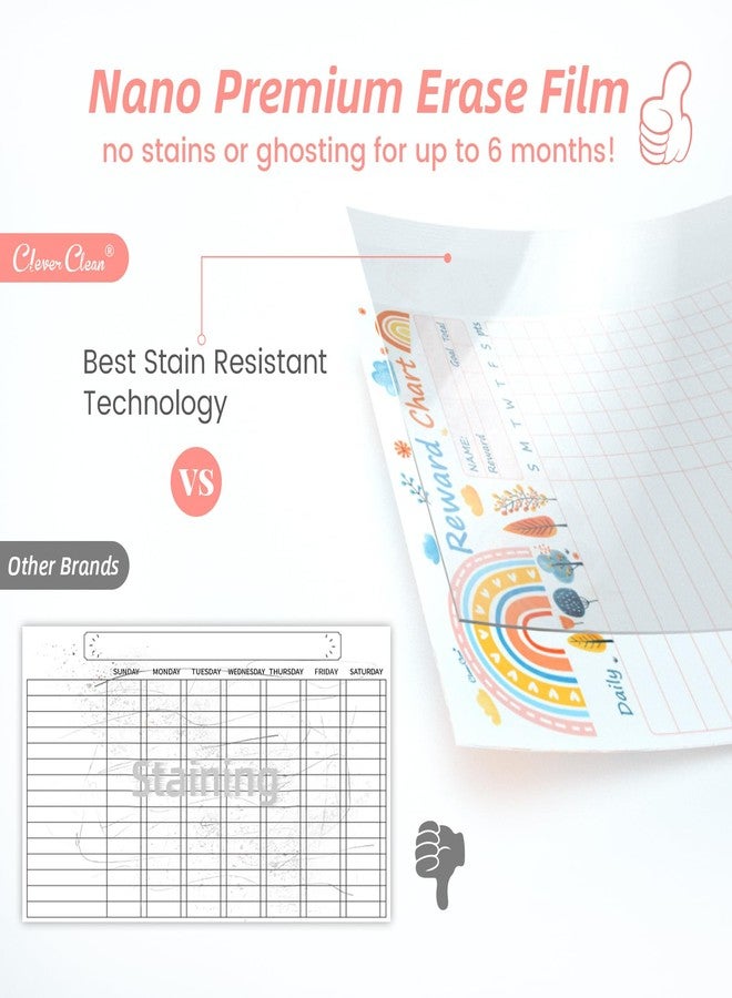 Clever Clean Dry Erase Chores Chart for Kids, Reusable Reward Chart Chart, Non-Magnetic Kids Chore Board Clings to Any Smooth Surfaces, 6 Whiteboard Markers Included (Rainbow)… - Image 4