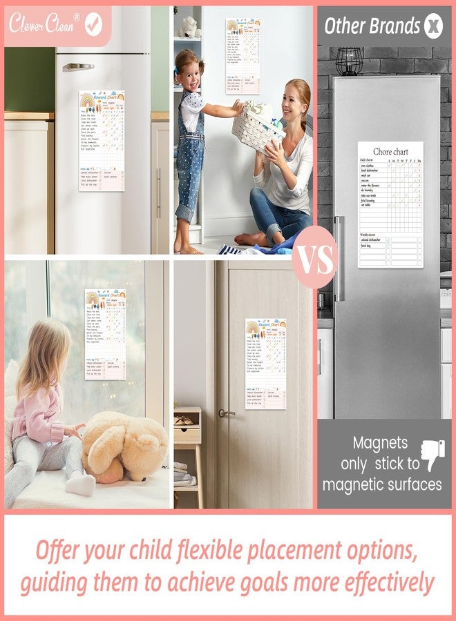 Clever Clean Dry Erase Chores Chart for Kids, Reusable Reward Chart Chart, Non-Magnetic Kids Chore Board Clings to Any Smooth Surfaces, 6 Whiteboard Markers Included (Rainbow)… - Image 2