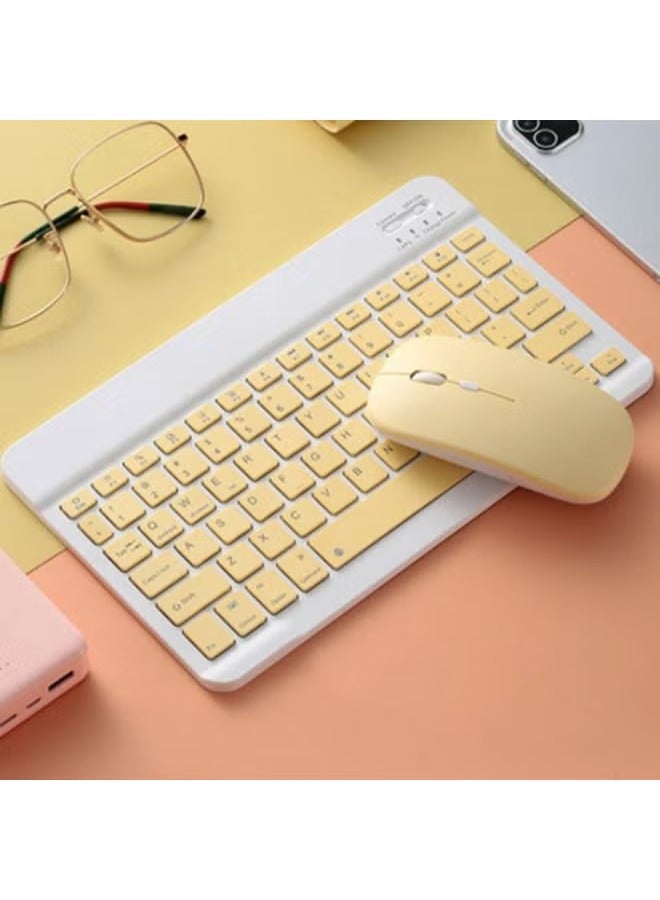 SHOPI Bluetooth Keyboard and Mouse Combo Ultra-Slim Portable Compact Wireless Mouse Keyboard Set for IOS Android Windows Tablet Phone iPhone iPad Pro Air Mini (Yellow)