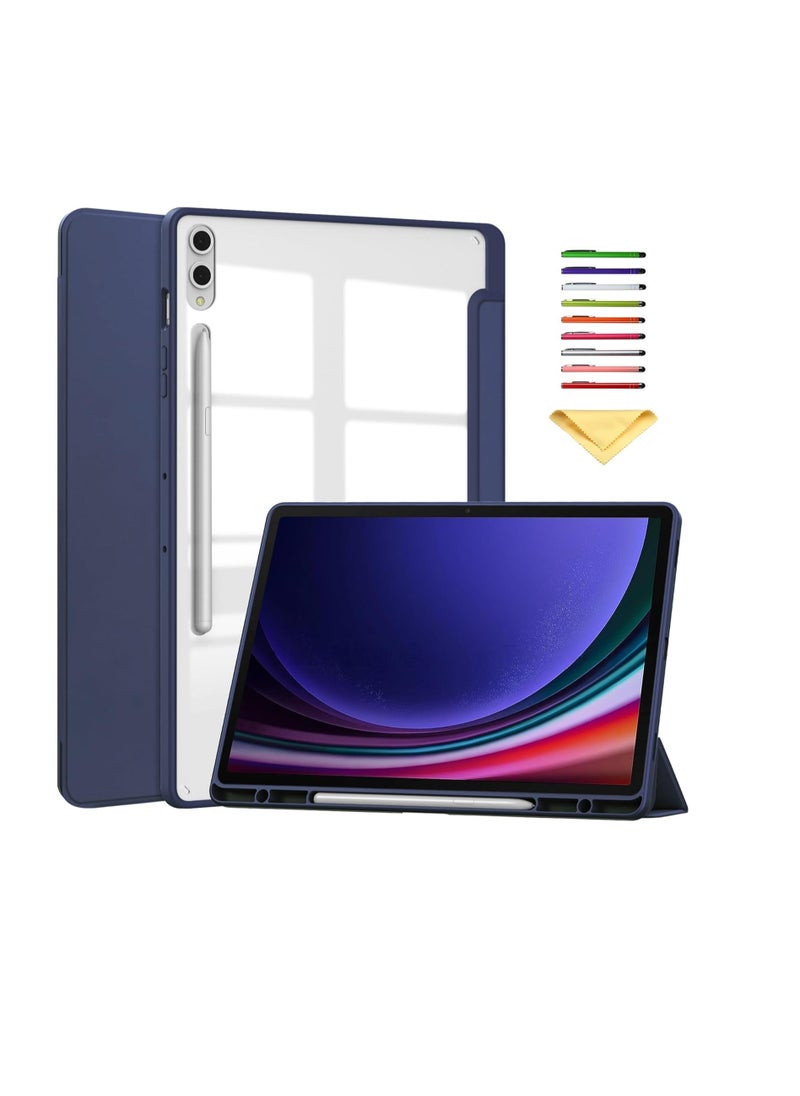 Generic Stand Case for Samsung Galaxy Tab S8 Plus 2022/Tab S7 FE 5G 2021/Tab S7 Plus 2020 (12.4 Inch),UUcovers with Pencil Holder [Auto Sleep/Wake] Clear Transparent Back Shockproof Trifold Cover, Dark Blue  - Image 1