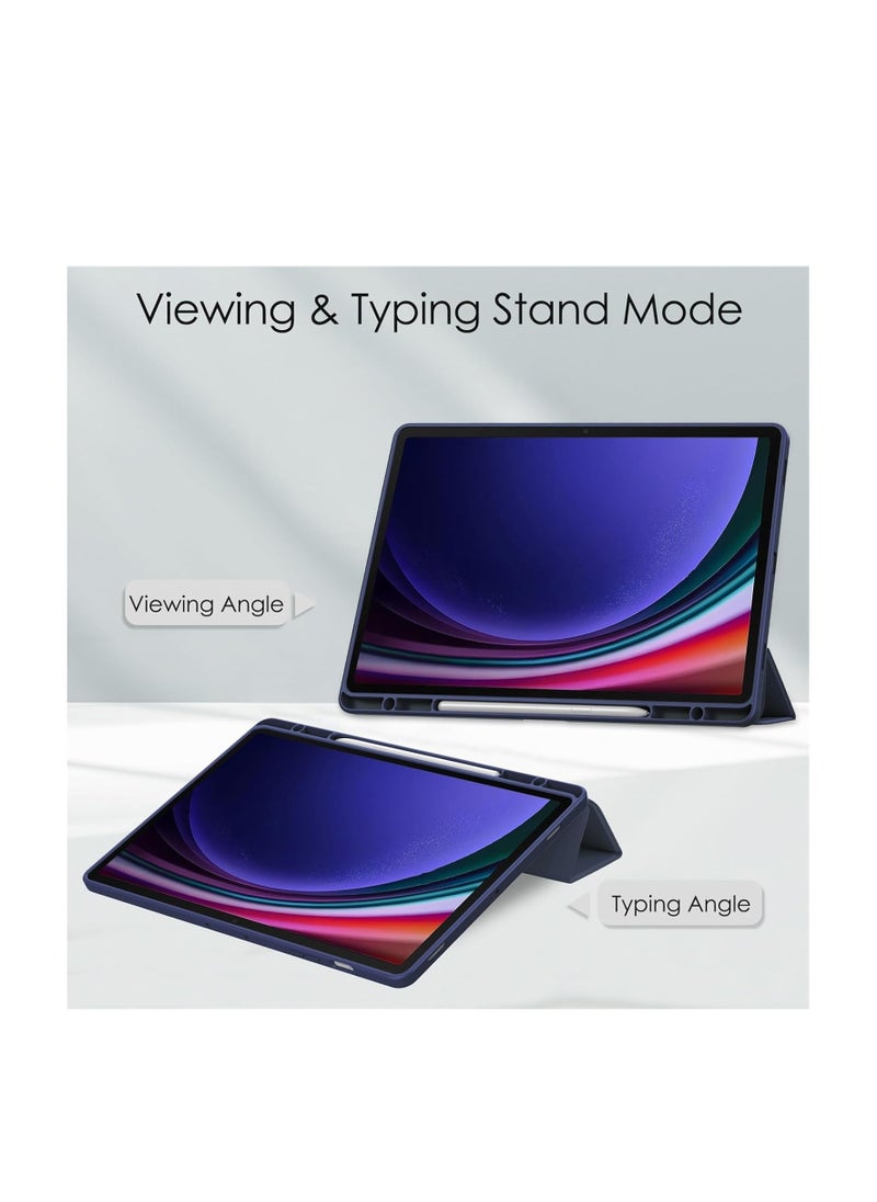 Generic Stand Case for Samsung Galaxy Tab S8 Plus 2022/Tab S7 FE 5G 2021/Tab S7 Plus 2020 (12.4 Inch),UUcovers with Pencil Holder [Auto Sleep/Wake] Clear Transparent Back Shockproof Trifold Cover, Dark Blue  - Image 3