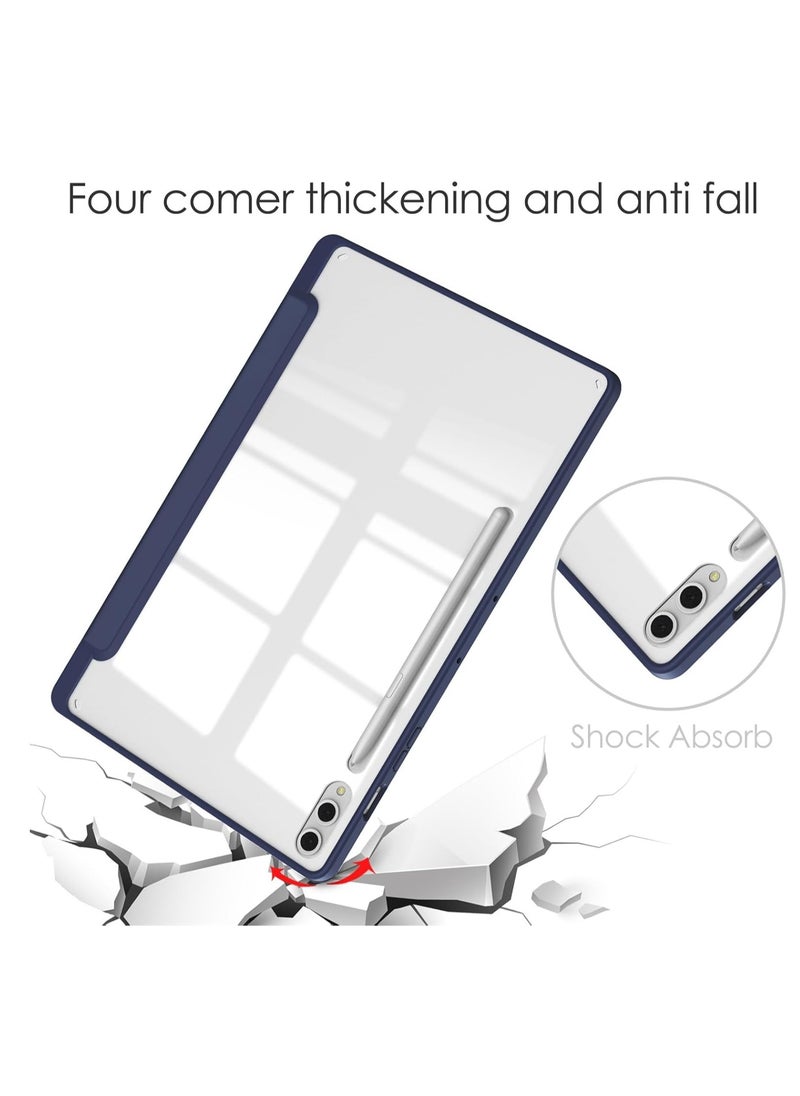 Generic Stand Case for Samsung Galaxy Tab S8 Plus 2022/Tab S7 FE 5G 2021/Tab S7 Plus 2020 (12.4 Inch),UUcovers with Pencil Holder [Auto Sleep/Wake] Clear Transparent Back Shockproof Trifold Cover, Dark Blue  - Image 4